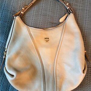 MCM Light Beige Leather Hobo Bag